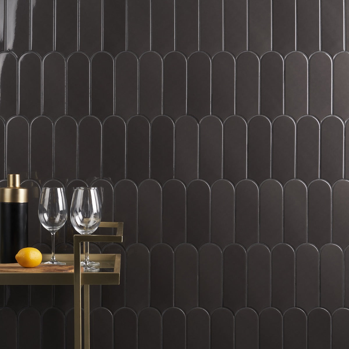 Parry Charcoal 3x8 Fishscale Glossy Ceramic Wall Tile by Lux Tile