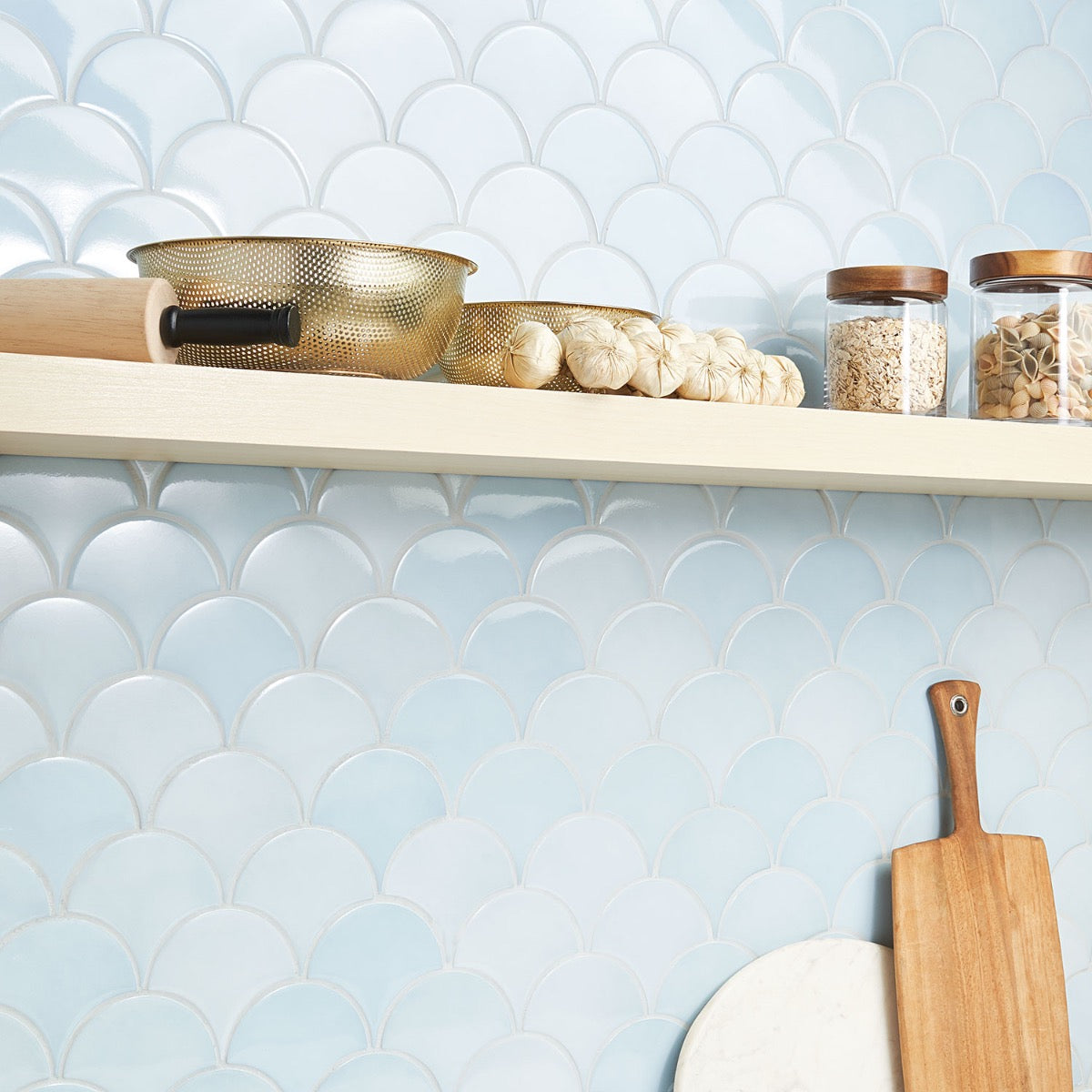 Highwater Maya Blue Fish Scale Polished Ceramic Wall Tile - 5"