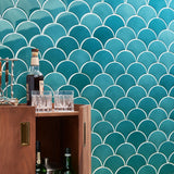 Highwater Teal 5" Fish Scale Polished Ceramic Wall Tile