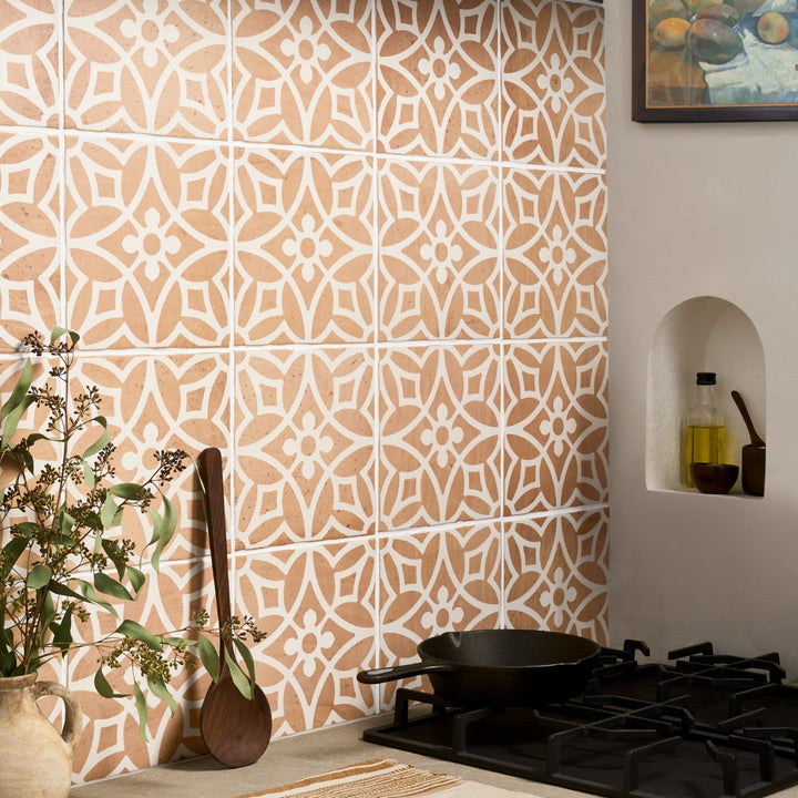 Saltillo Flora Terracotta 9x9 Matte Porcelain Tile - Lux Tile