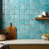 Greta Lagoon Blue 5x5 Glossy Textured Porcelain Tile by Lux Tile