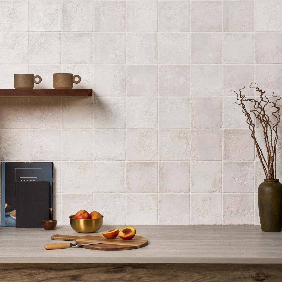 Navari White 5x5 Textured Matte Ceramic Tile - Tilebar
