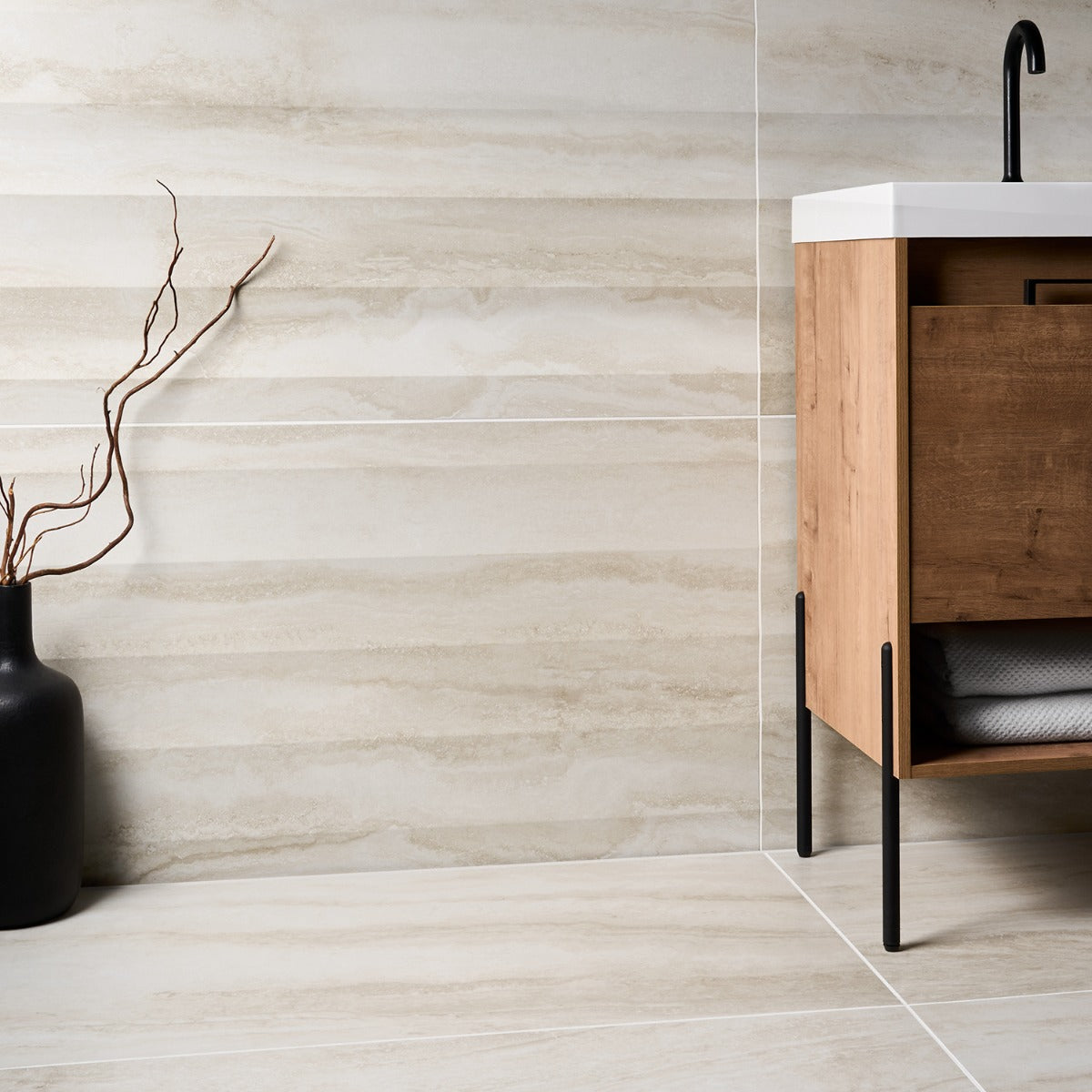 Lumar Waves 3D Travertino Bianco Warm White 24x48 Matte Porcelain Tile