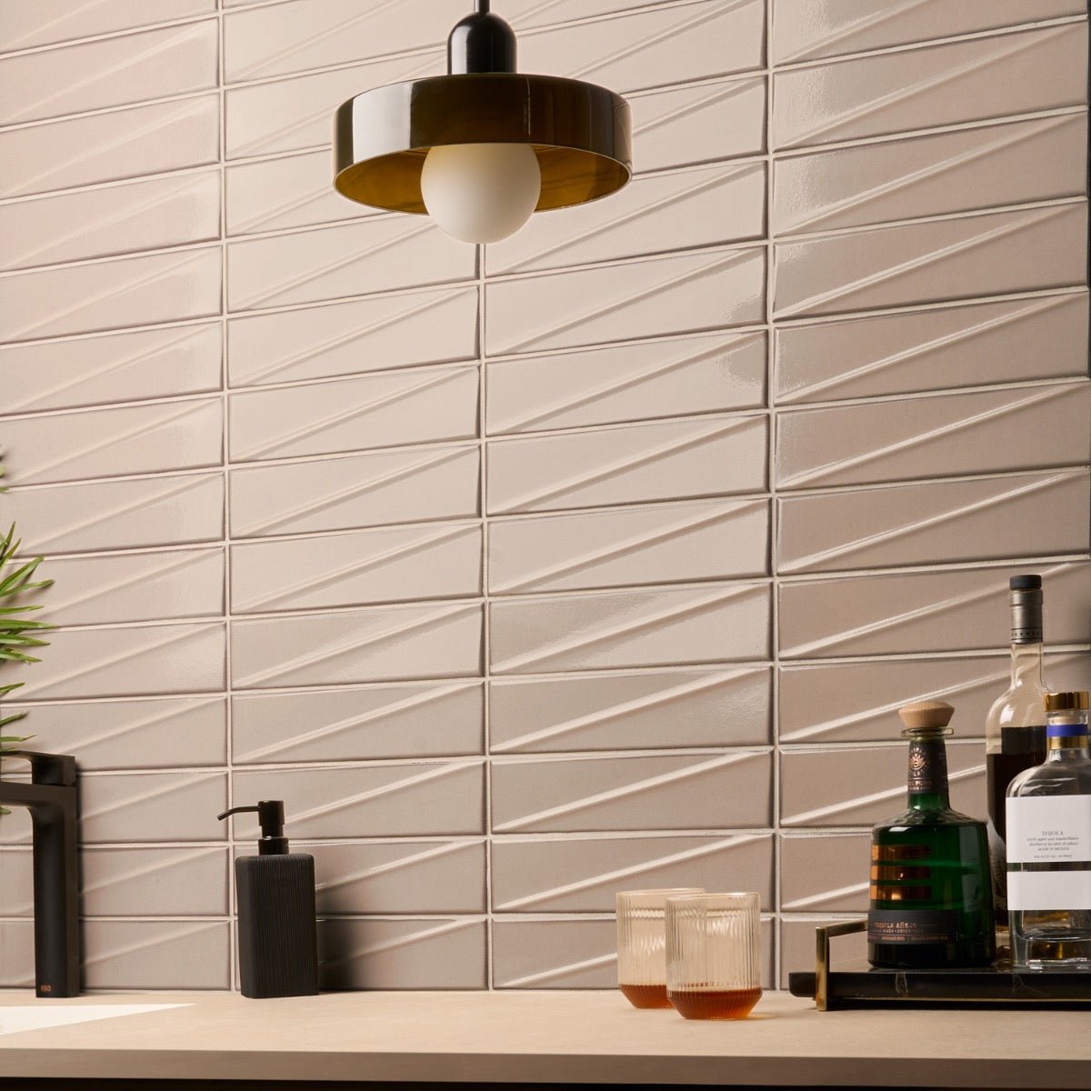 Axelle Dune Beige 3D Glossy Ceramic Subway Tile - 3x12