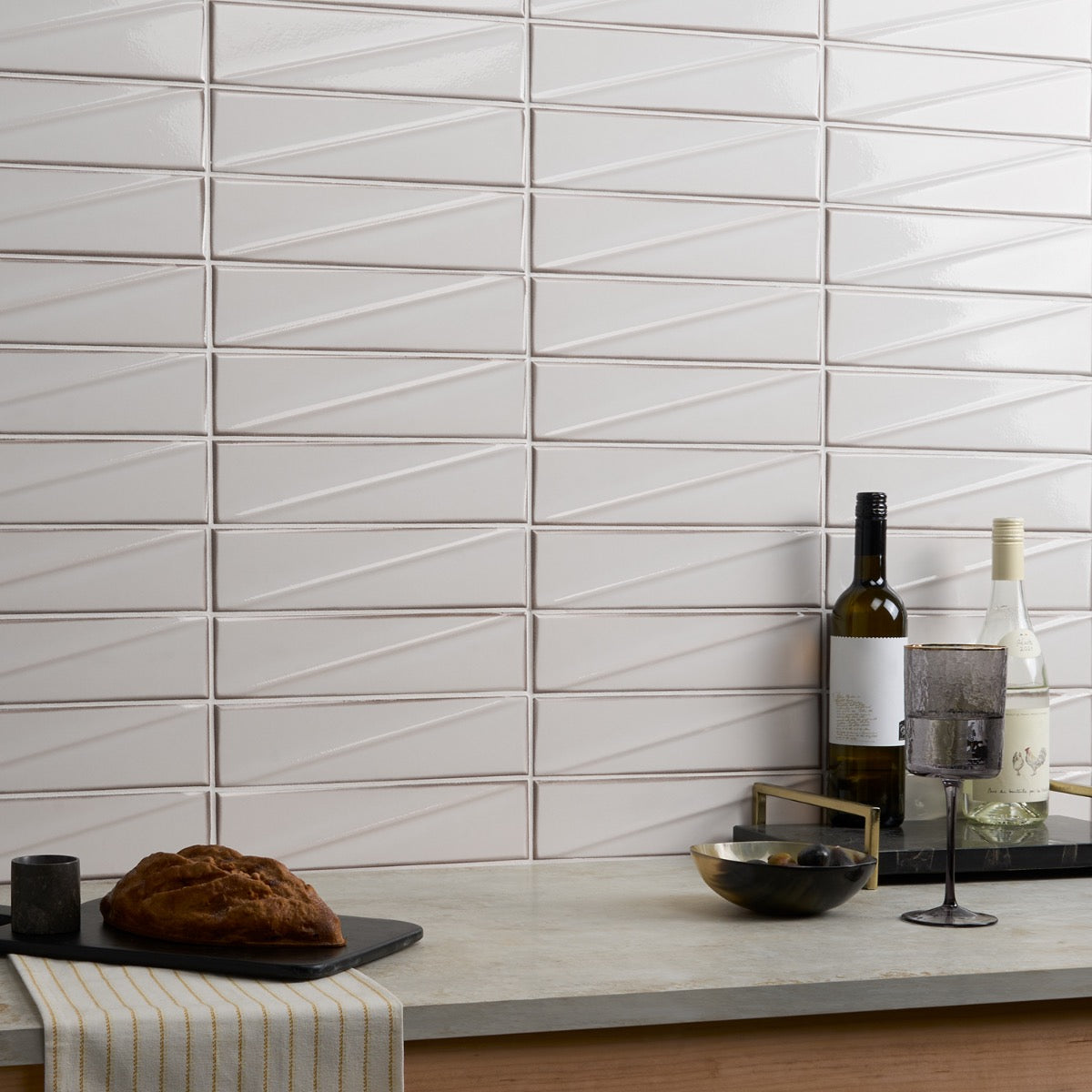 Axelle Ice White 3x12 3D Glossy Ceramic Subway Tile - Lux Tile