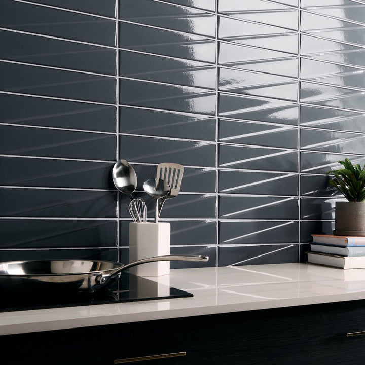 Axelle Storm Gray 3D Glossy Ceramic Subway Tile - 3x12
