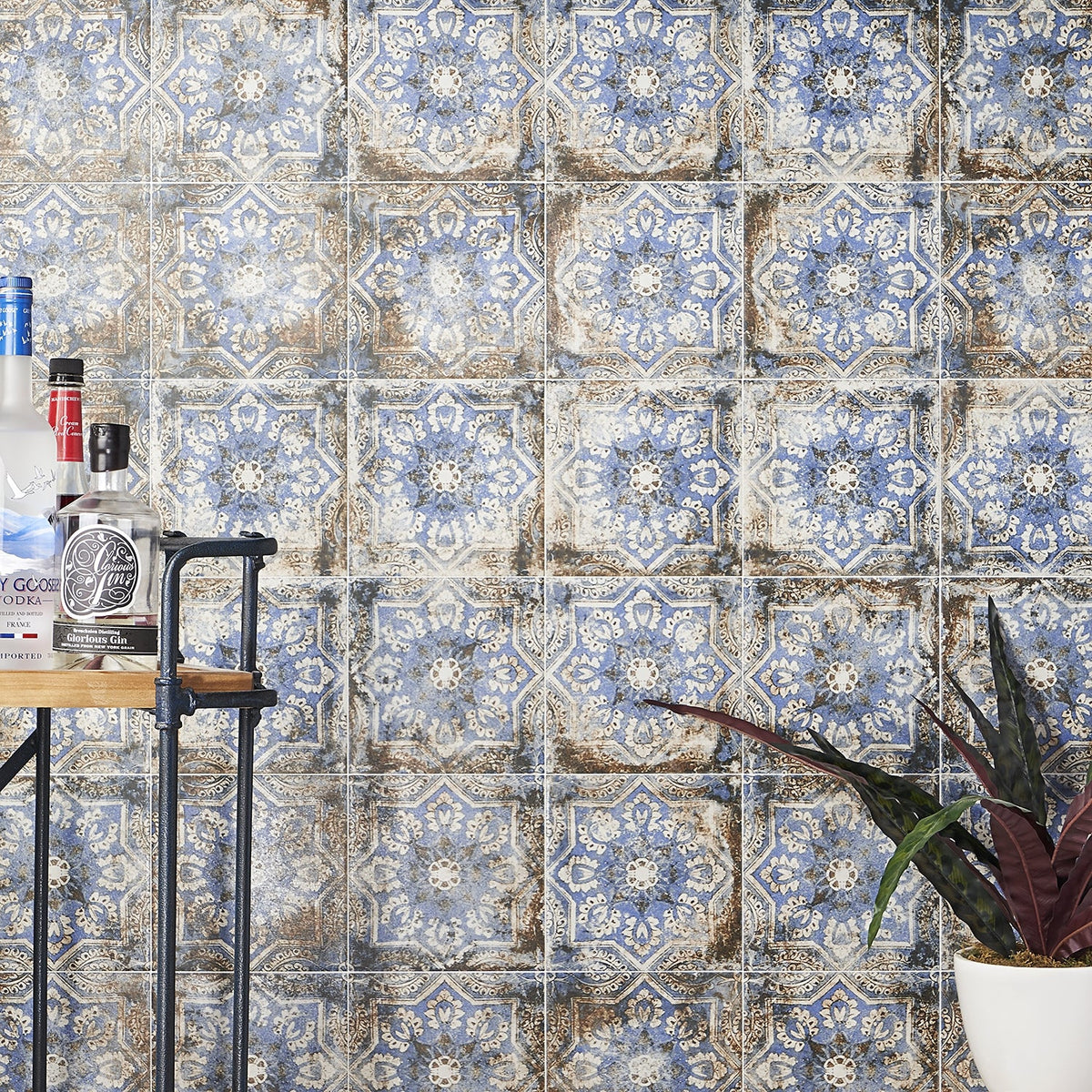 Lenox Flora Blue 8x8 Matte Porcelain Tile - Mediterranean Design
