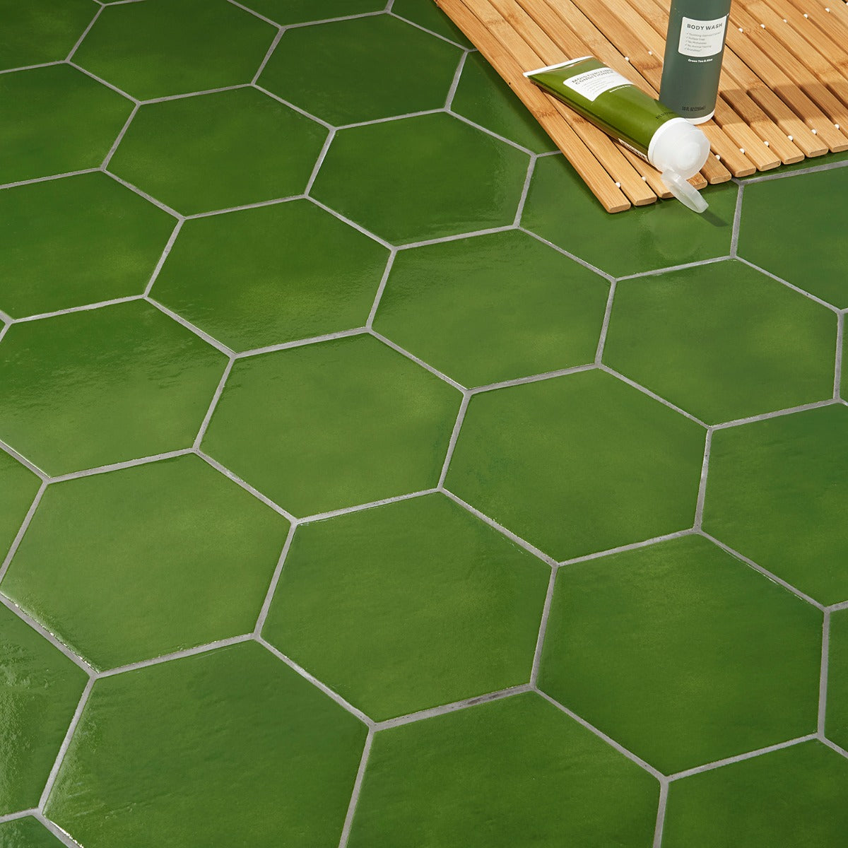 Cavallo Monaco Green 7" Hexagon Glossy Porcelain Tile - Lux Tile