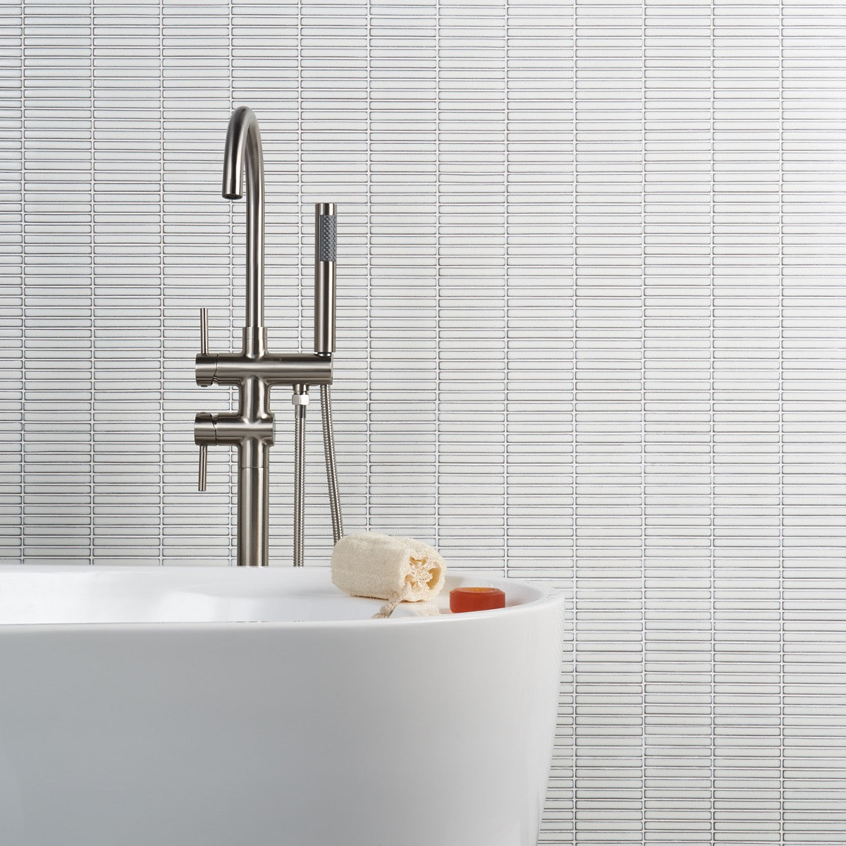 Kai Snow White 1x4" Tri-Stacked Glossy Porcelain Mosaic Tile