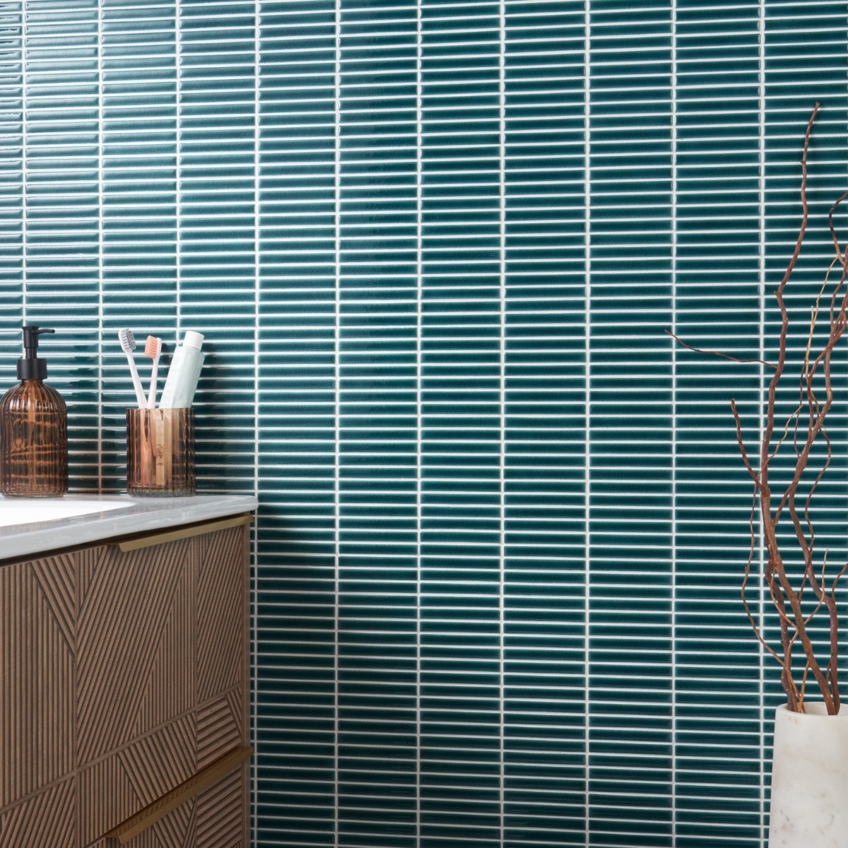 Kai Teal Crackled Glossy Porcelain Mosaic Tile - Lux Tile