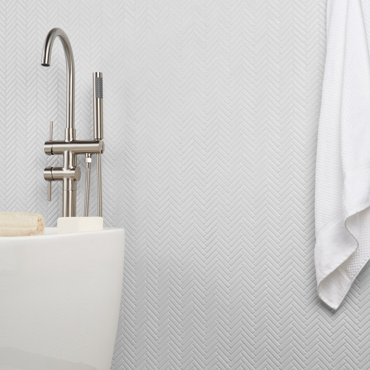 Kai White 1x2" Herringbone Matte Porcelain Mosaic Tile by Lux Tile