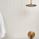 Kai White Glossy Porcelain Mosaic Tile - 1x4" Tri-Stacked Design