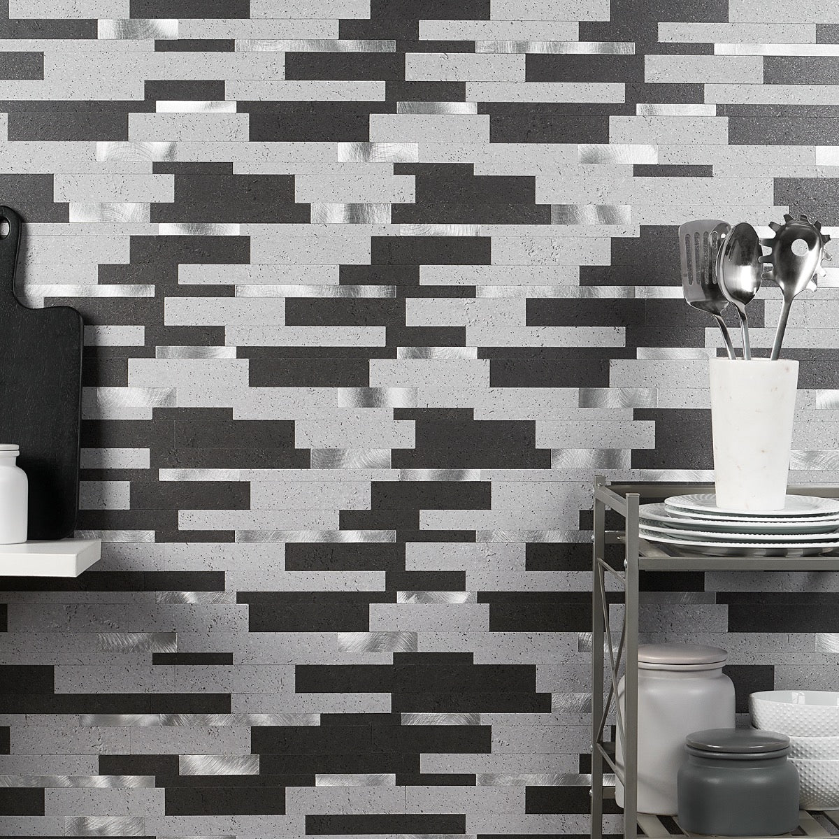 Bond Tile Easy Luxe Metalway Gray 11.81 in. x 11.81 in. SPC Peel and Stick Tile (0.96 Sq. Ft. / Sheet)