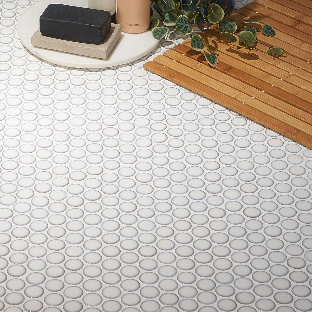 Nirvana Snow White Penny Round Polished Porcelain Mosaic Tile