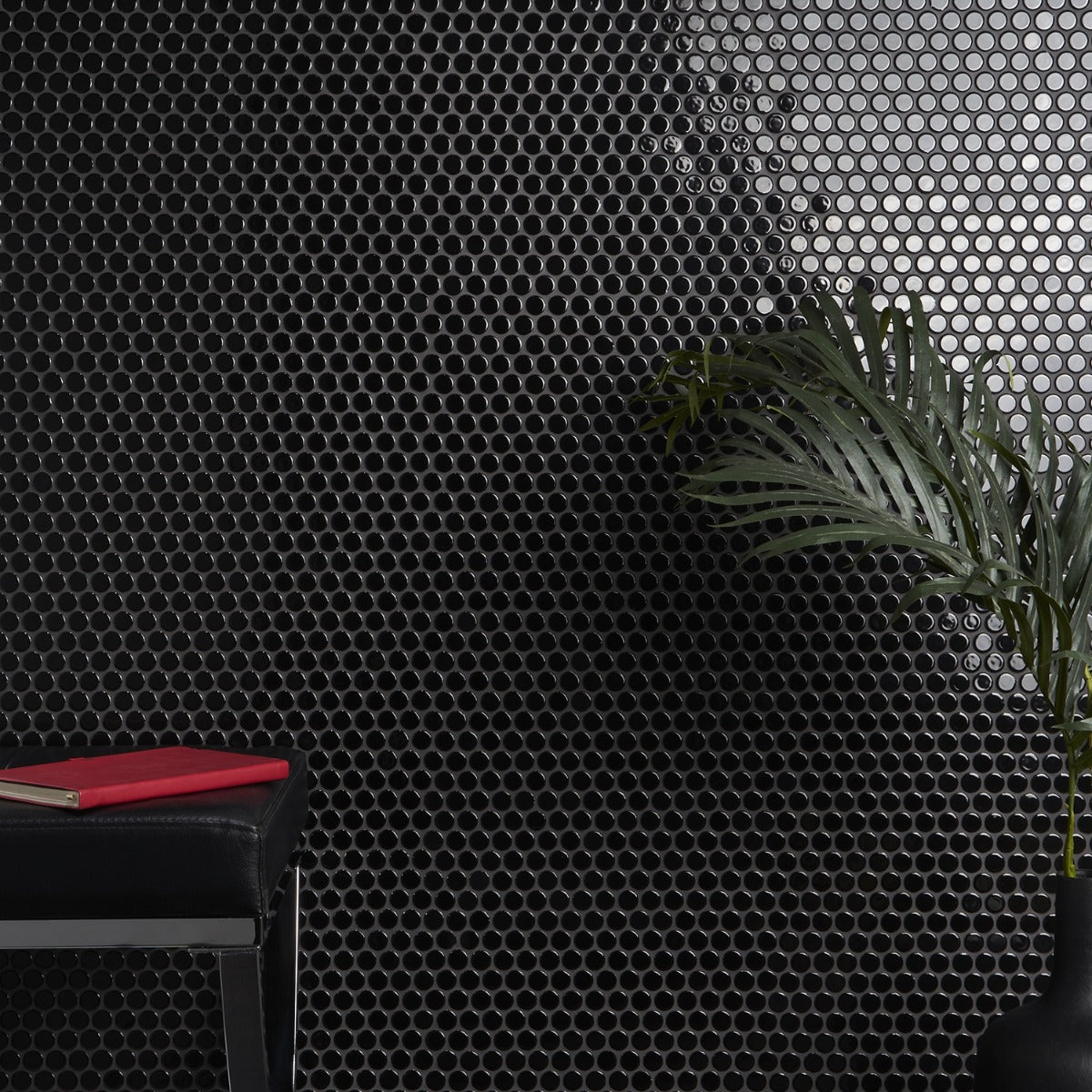 Eden Black Penny Round Polished Porcelain Mosaic Tile - Lux Tile