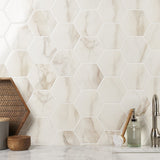 Amalfi Calacatta 6" Hexagon Polished Porcelain Tile - Lux Tile