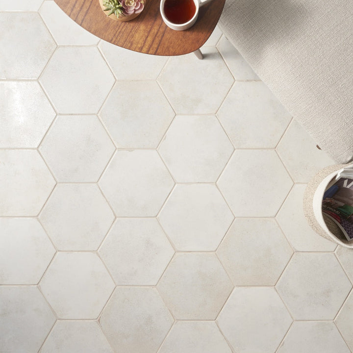 Kalay White 9" Hexagon Polished Porcelain Tile - Lux Tile