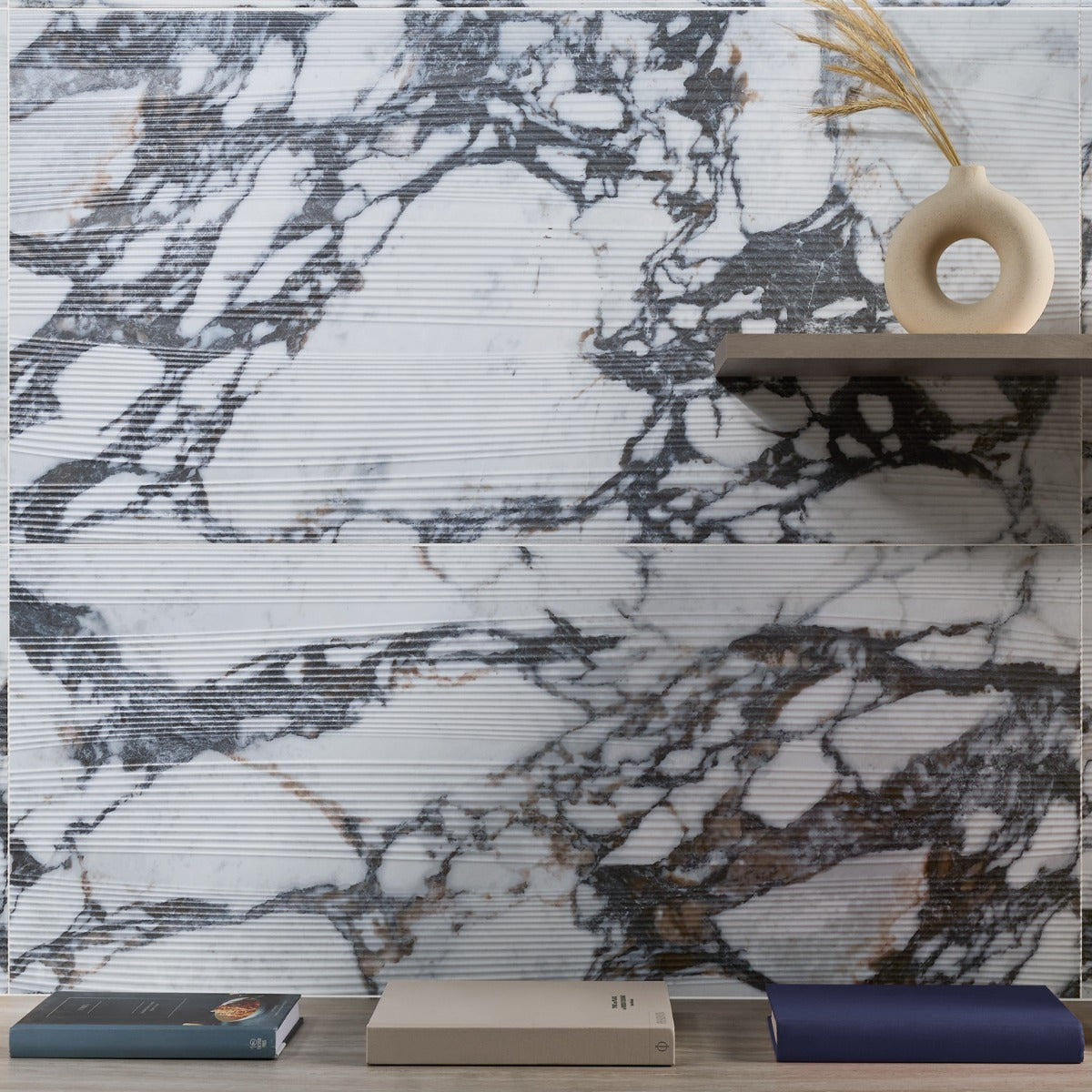 Autograph Vibe Arabescato White 24x48 3D Textured Marble Look Matte Porcelain Tile