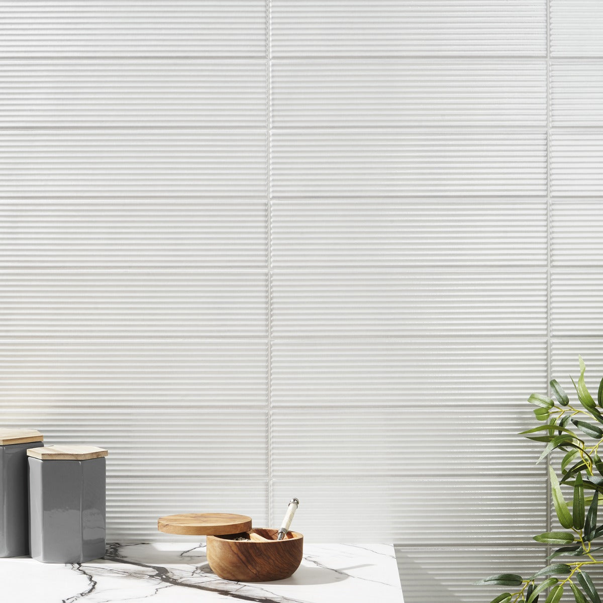 Stacy Garcia ArtBlock Fluted Bianco 4x16 Glossy Porcelain Tile
