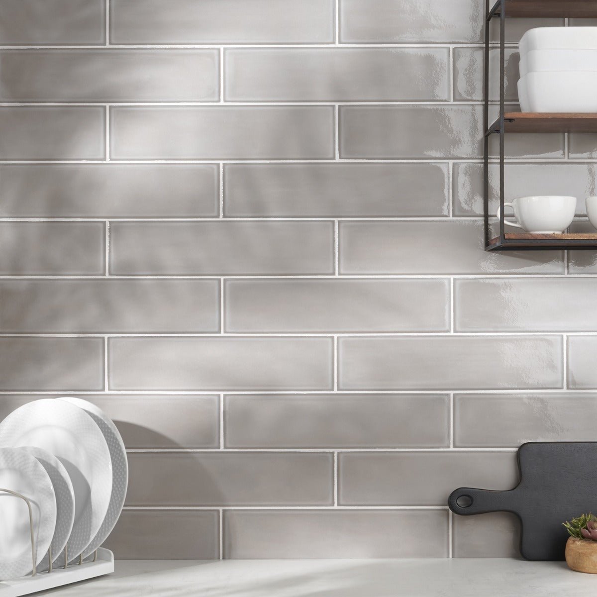 Stacy Garcia ArtBlock Grigio Gray 4x16 Glossy Porcelain Tile
