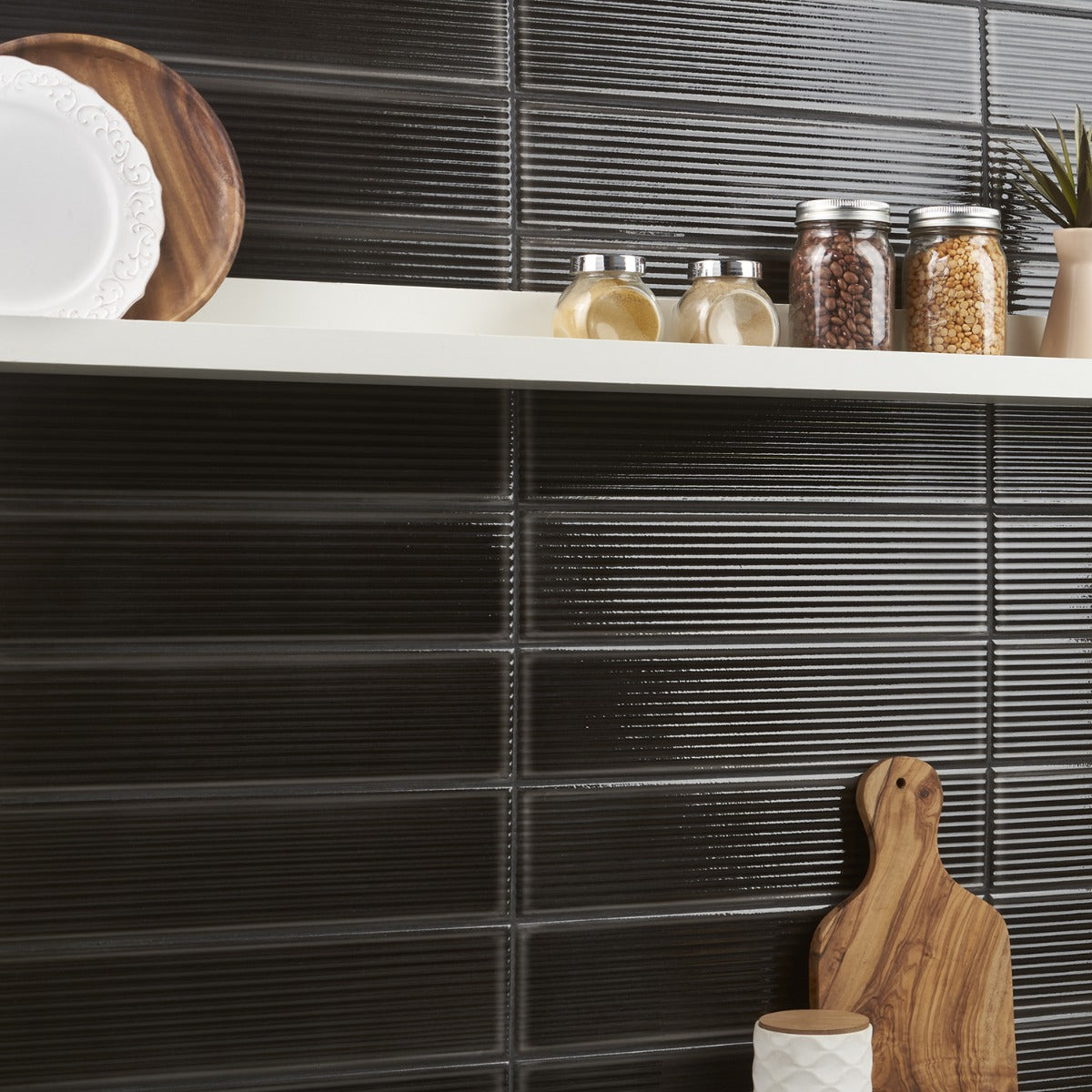 Stacy Garcia ArtBlock Fluted Nero 4x16 Glossy Porcelain Tile