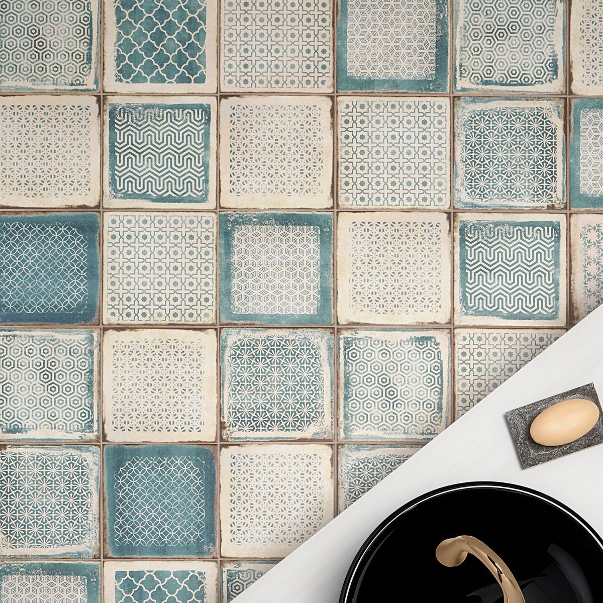 Los Lunas Deco Blue 8x8 Matte Porcelain Tile - Lux Tile
