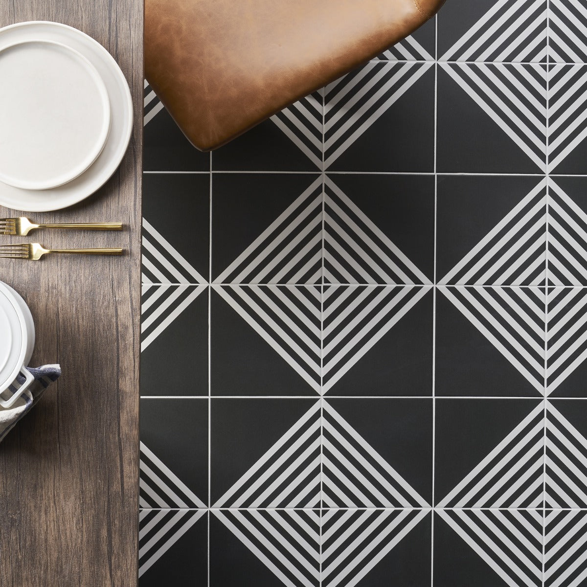 Lux Tile B2W Black & White Stripe Negative 8x8 Matte Porcelain Tile