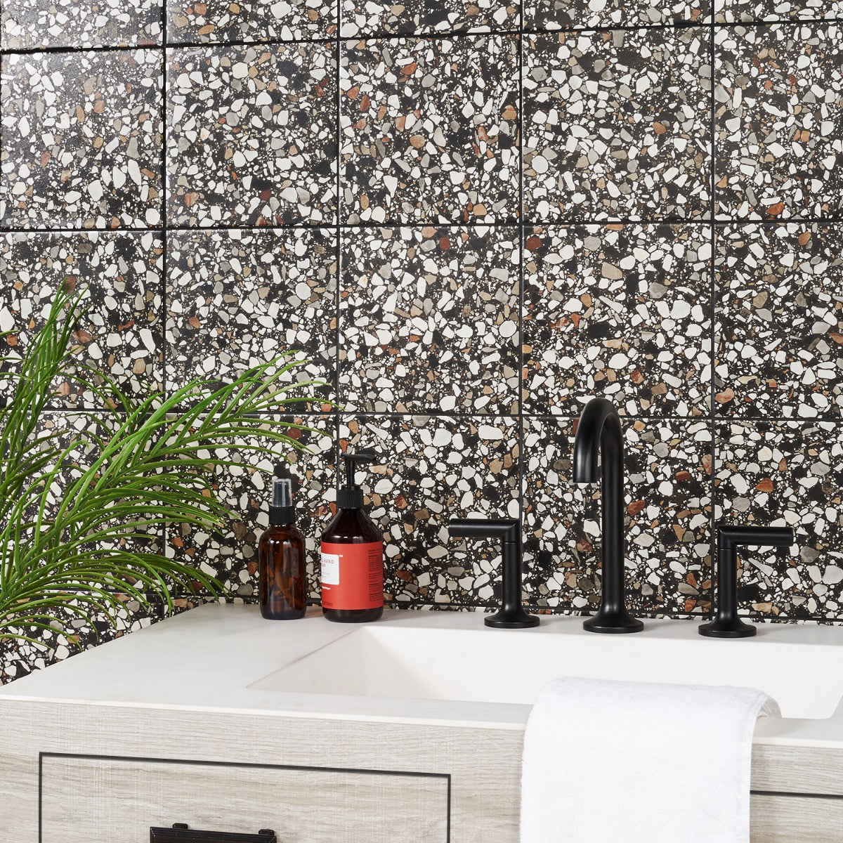 Lux Tile Chips Macro Nero Black 8x8 Matte Porcelain Tile