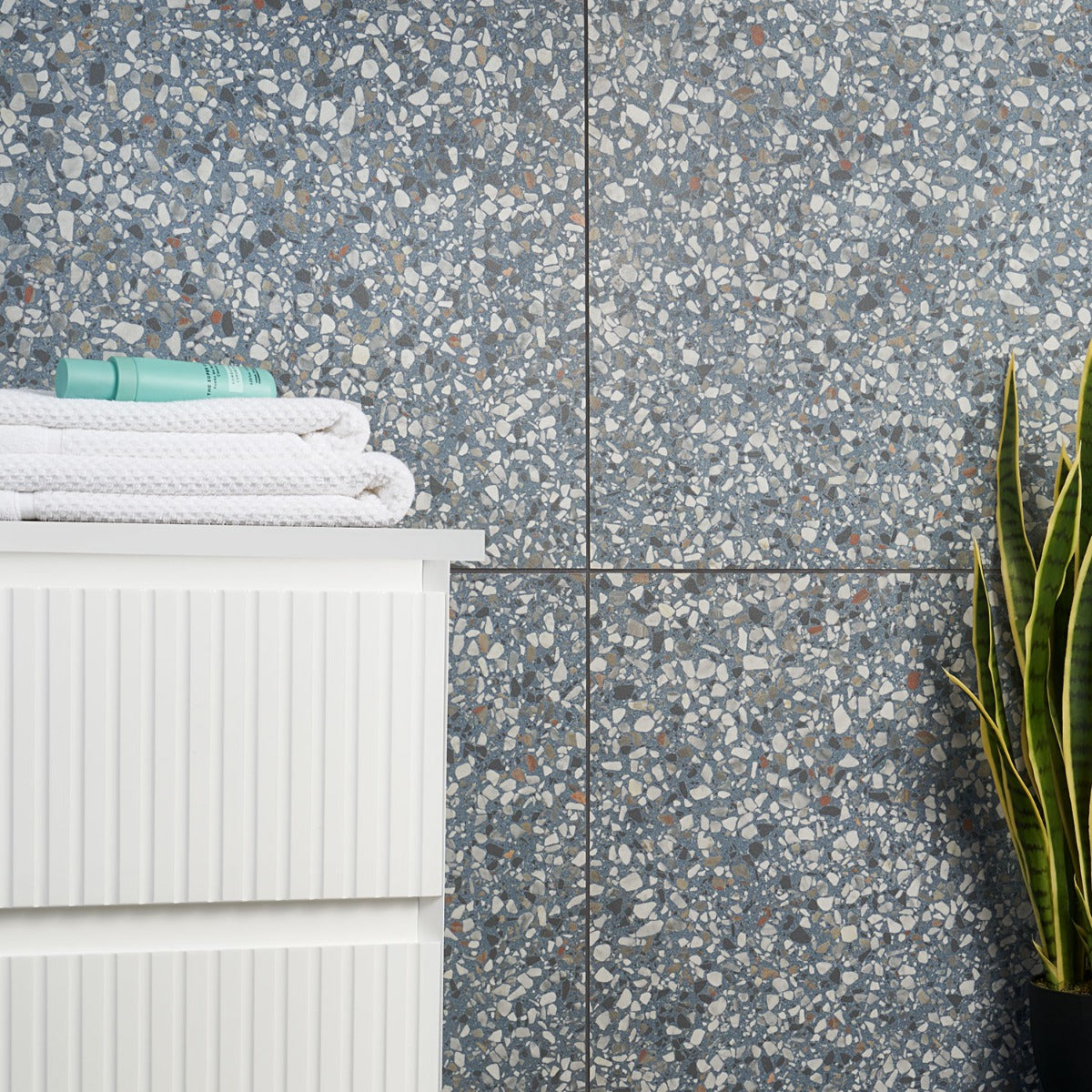 Kobe Flakes Ocean Blue 24x24 Terrazzo Look Matte Porcelain Tile - Lux Tile