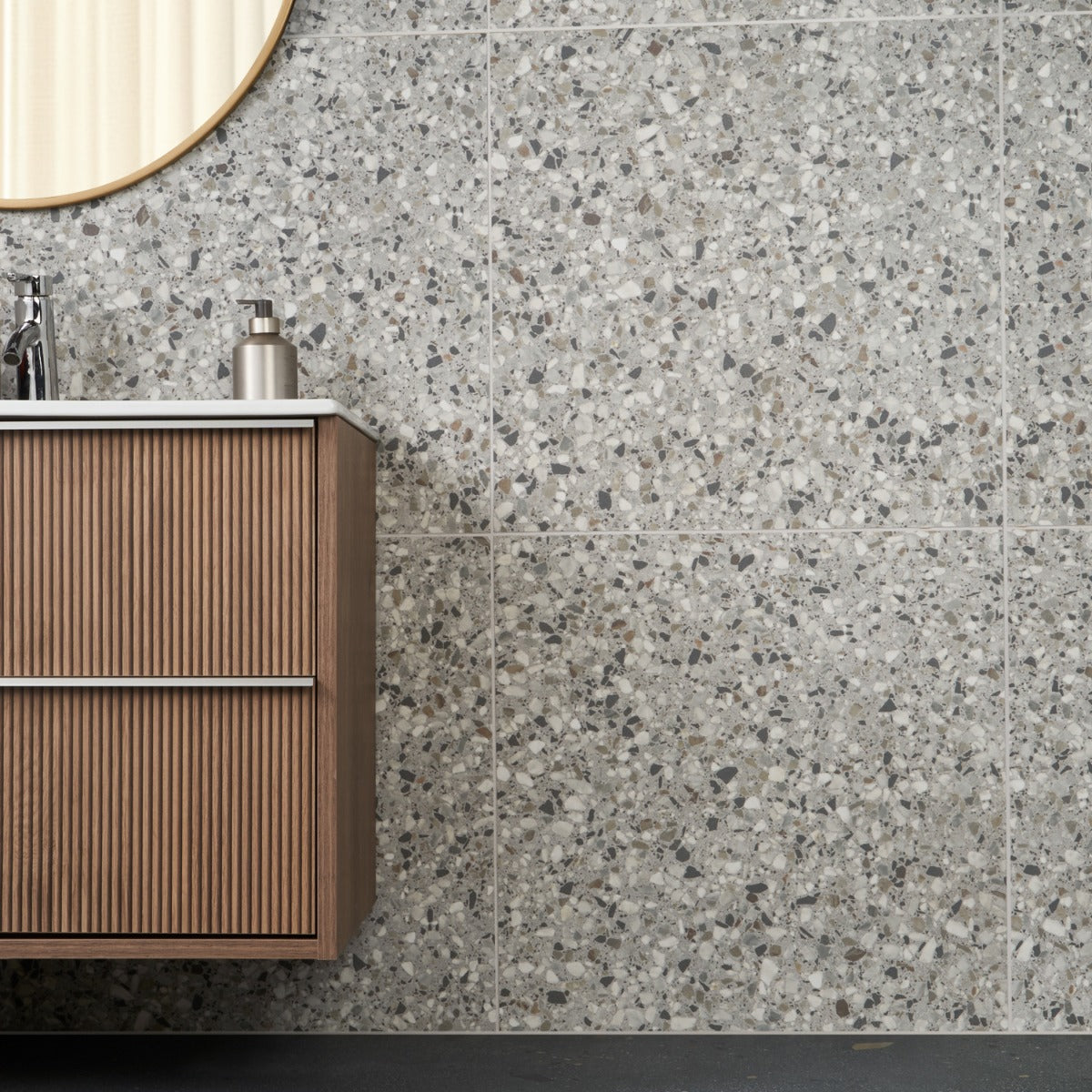 Kobe Flakes Smoke Gray 24x24 Terrazzo Look Matte Porcelain Tile - Lux Tile