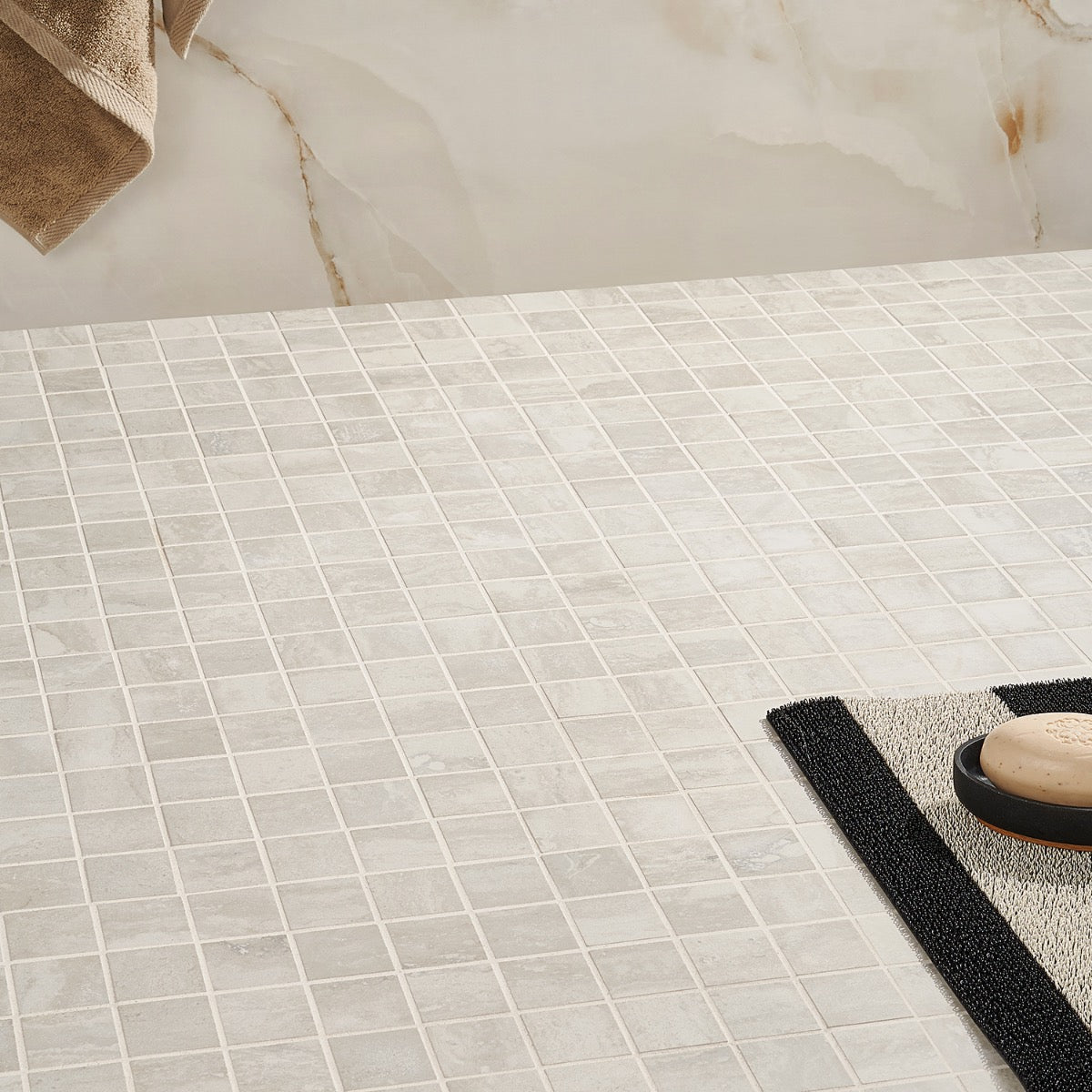 Basic Travertine Beige & Cream 2x2 Matte Porcelain Mosaic Tile