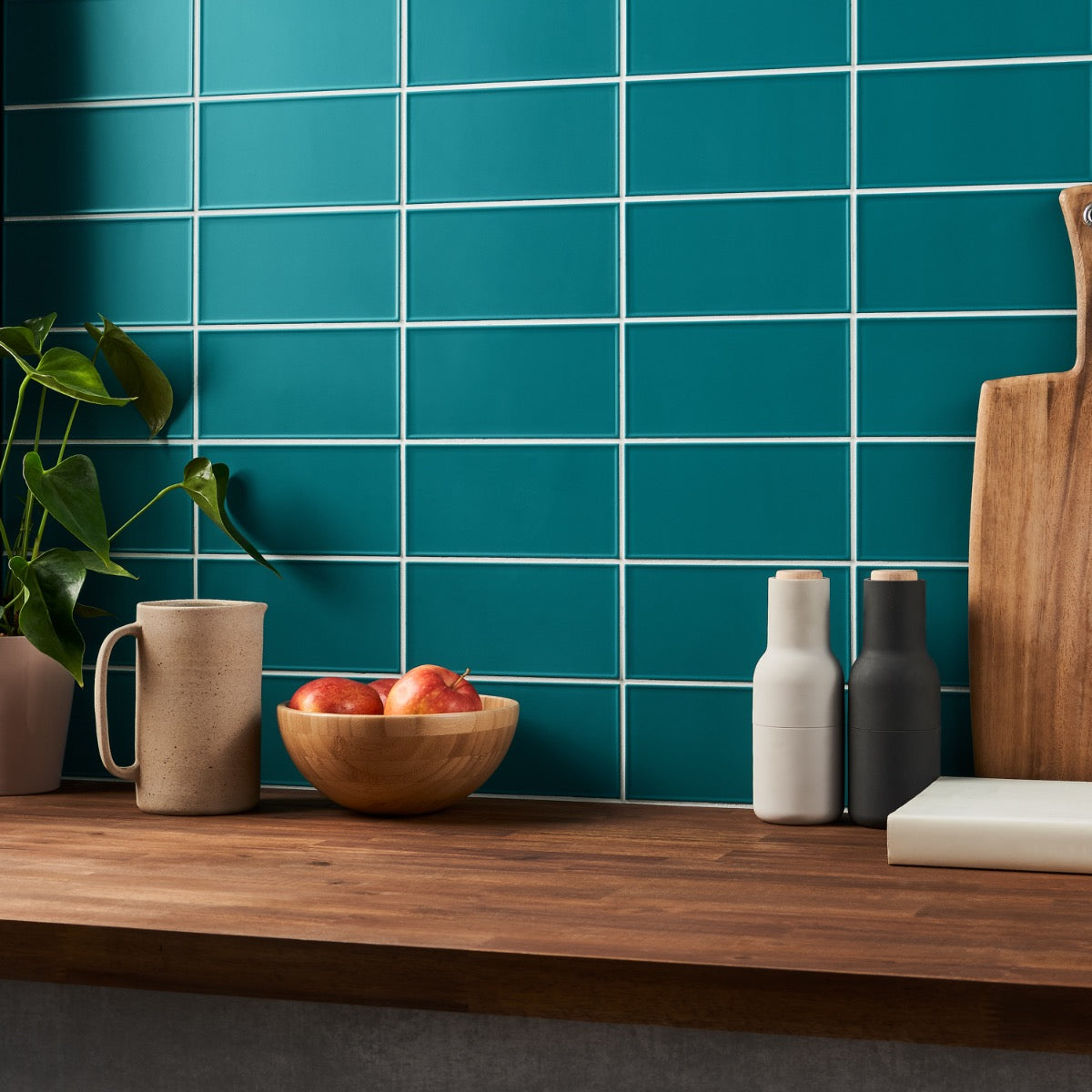 Stacy Garcia Maddox Frame Teal Blue 4x8 Matte Ceramic Subway Wall Tile