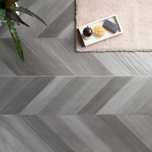 Sculpt Gray Chevron 24x48 Natural Porcelain Tile
