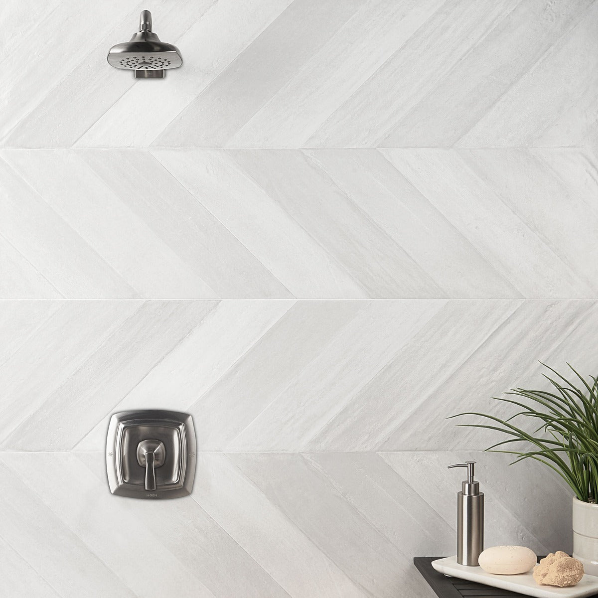 Lux Tile Sculpt White Chevron 24x48 Natural Porcelain Tile