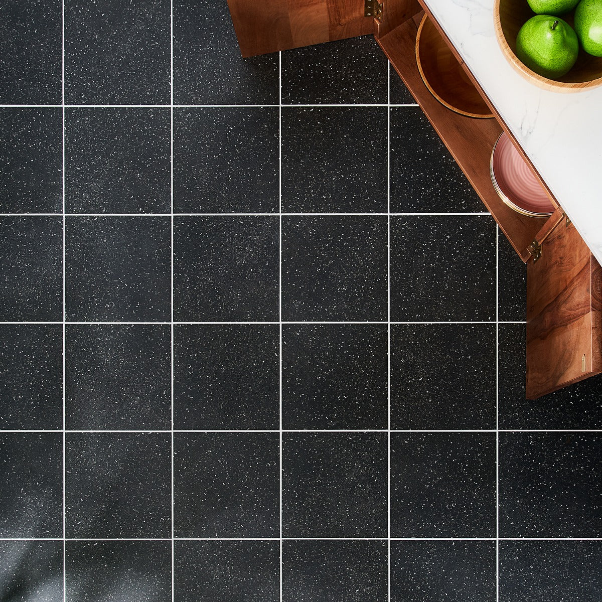 Elizabeth Sutton Charcoal Black Terrazzo 8x8 Matte Porcelain Tile
