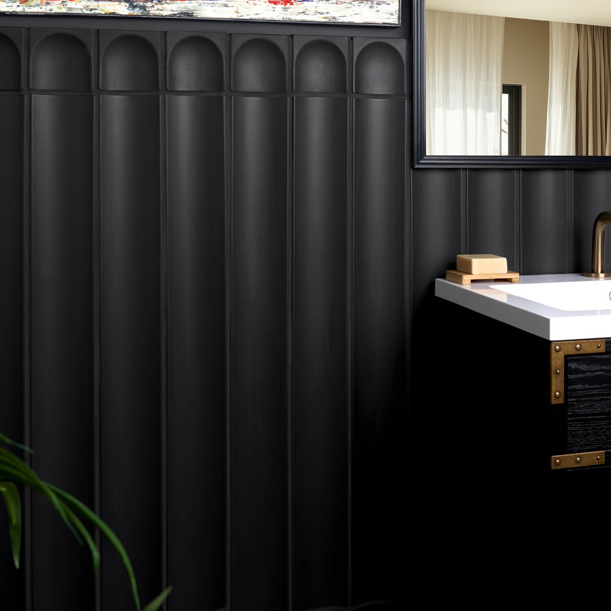 Roller Black Fluted Column 4x36 Matte Ceramic Tile - Handmade in Italy