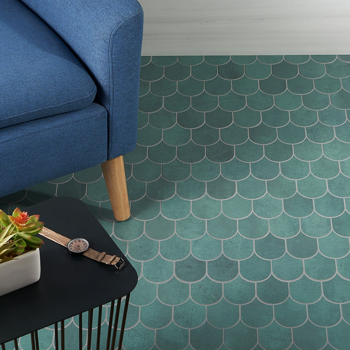Bond Viridum Green Fishscale Matte Porcelain Mosaic Tile - Lux Tile