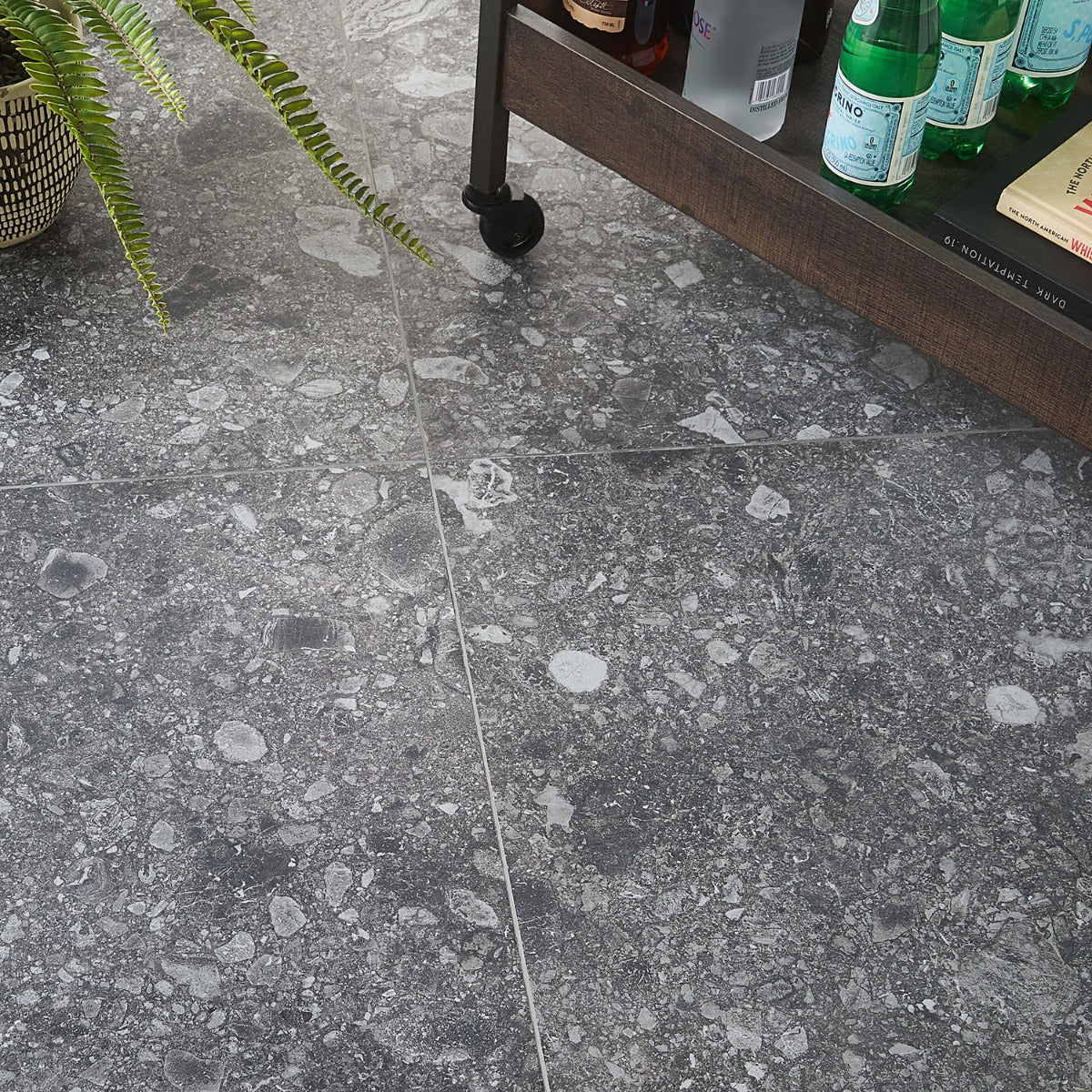 Rizo Charcoal Gray Terrazzo Look Matte Porcelain Tile - 24x24