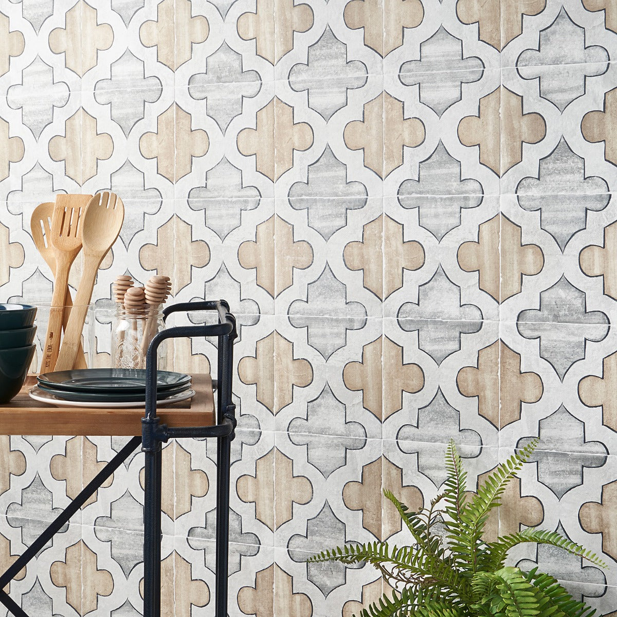 Alesso Deco Picos Beige 8x8 Matte Porcelain Tile - Lux Tile