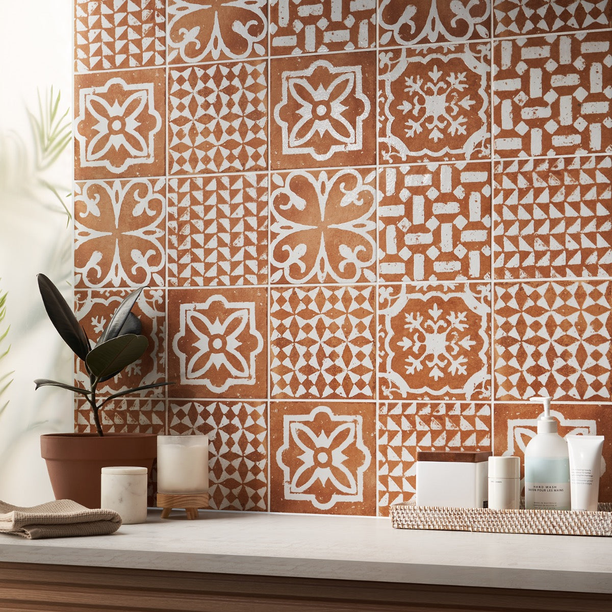 Angela Harris Mediterra Kasma Terracotta Décor 8x8 Matte Porcelain Tile