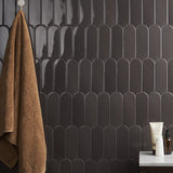 Parry Charcoal 3x8 Fishscale Glossy Ceramic Wall Tile by Lux Tile