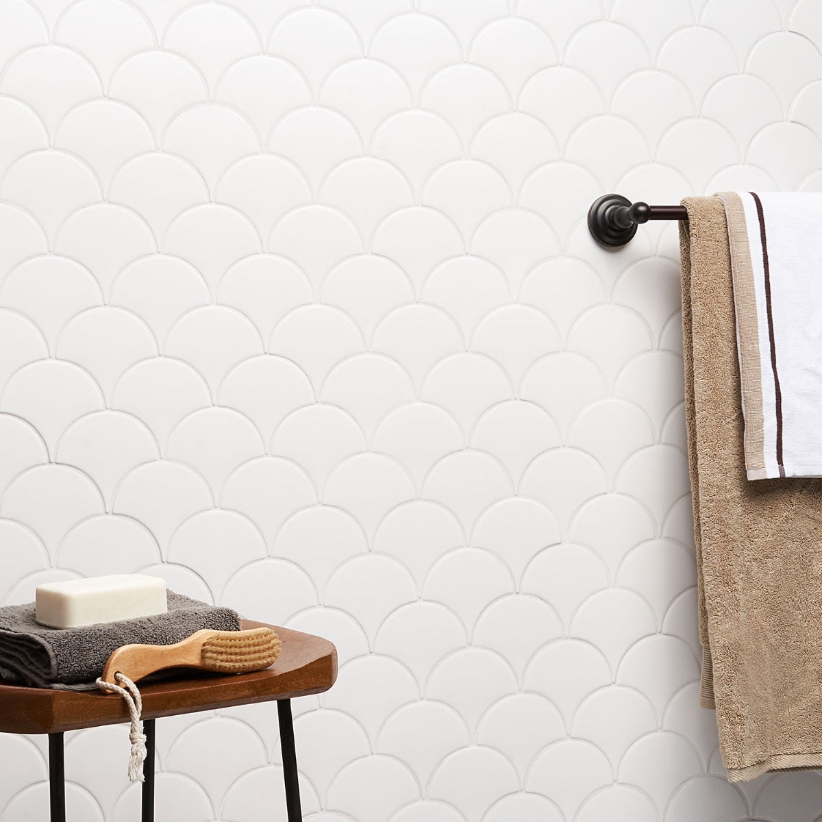Highwater Blanco White 5" Fish Scale Matte Ceramic Wall Tile