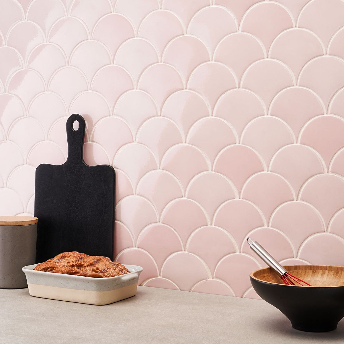 Highwater Rose Pink 5" Fish Scale Polished Ceramic Wall Tile