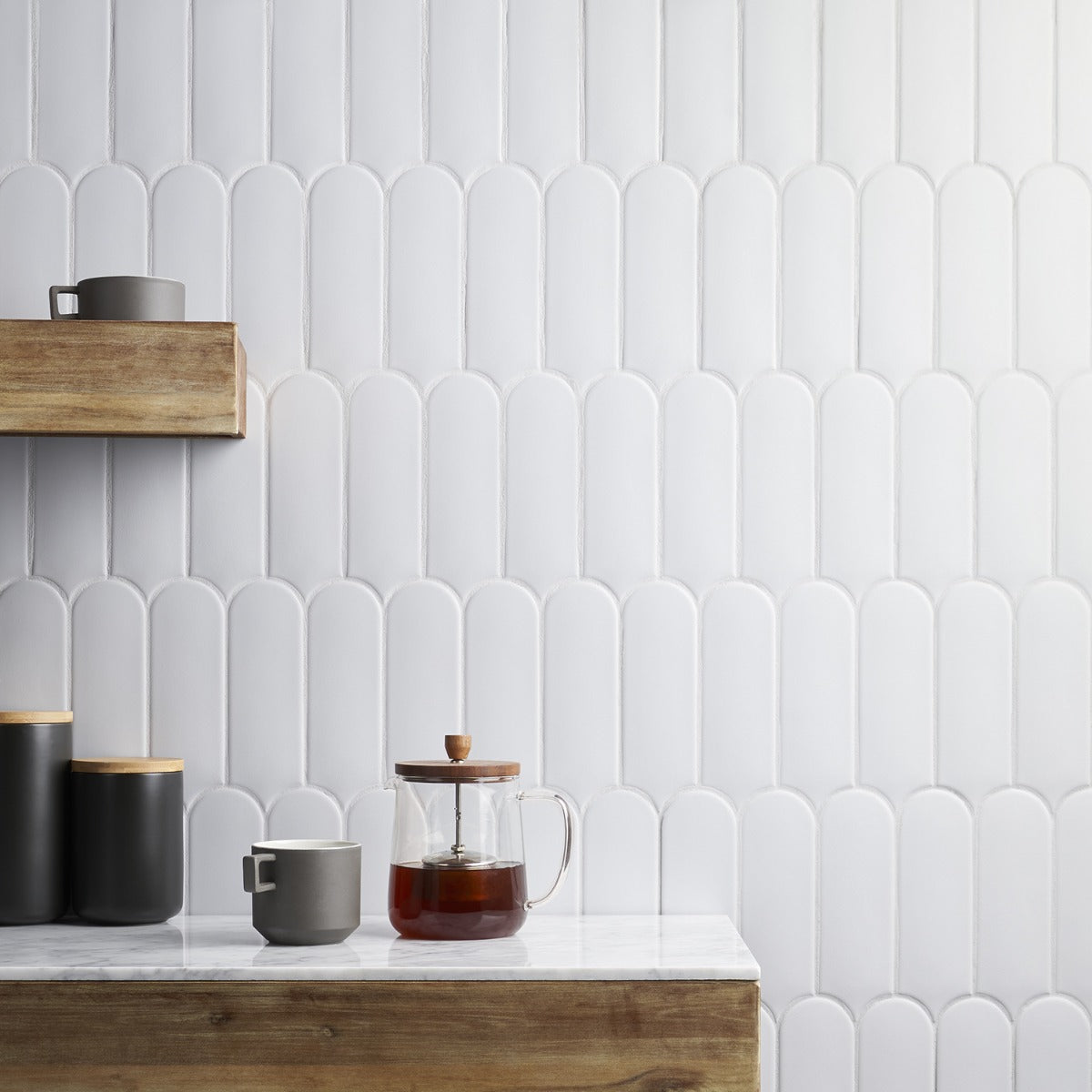 Parry Mist Gray 3x8 Fishscale Matte Ceramic Wall Tile - Lux Tile