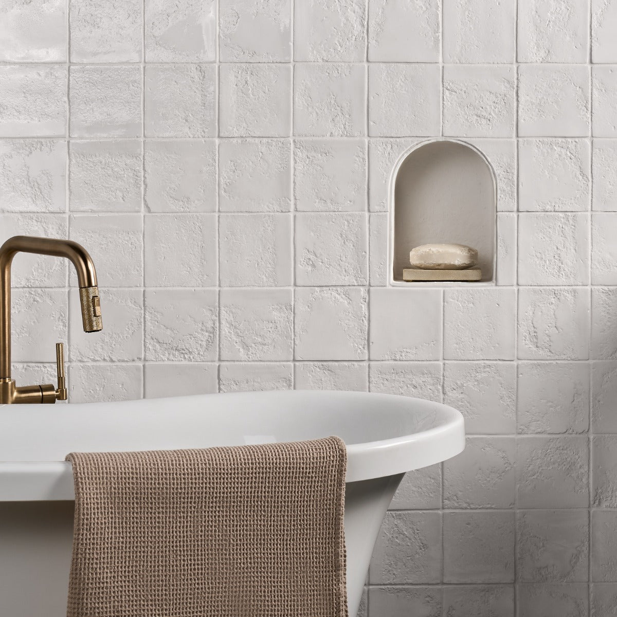 Navari White 5x5 Textured Glossy Ceramic Tile by Lux Tile