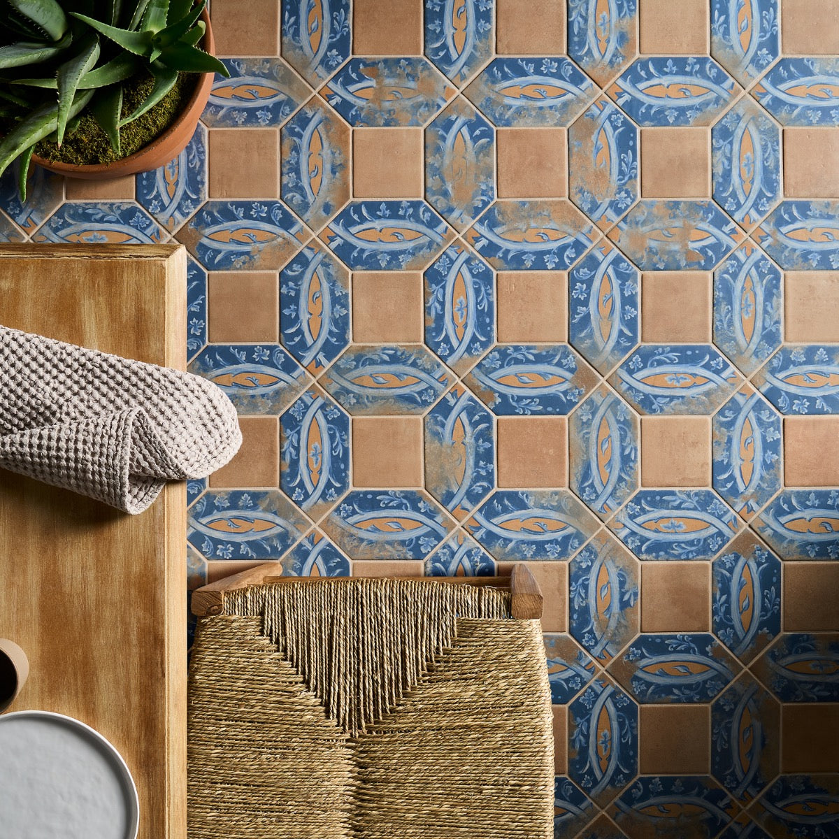 Morocco Medina Multicolor 4x8 Picket and Terracotta 4x4 Square Matte Porcelain Tile