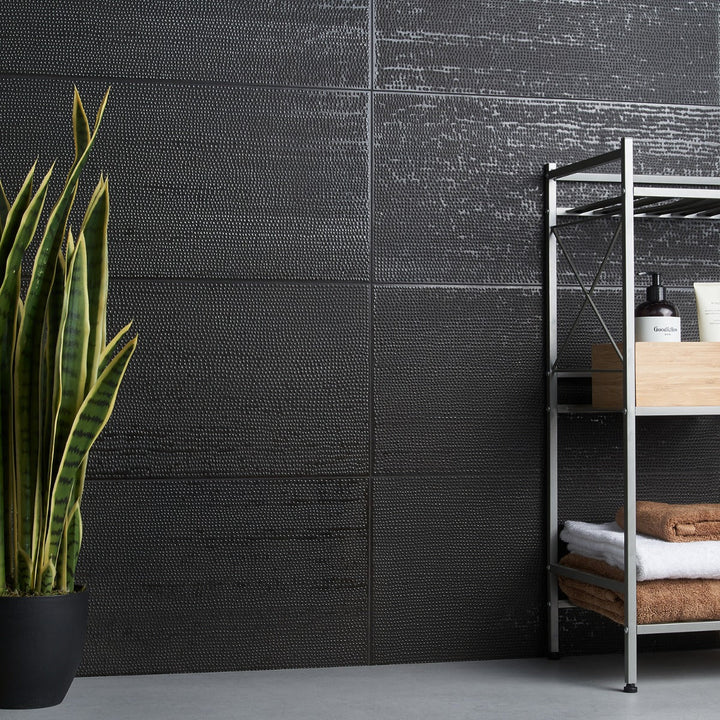 Lux Tile Rethink Decoro Leather Black 12x24 Textured Matte Porcelain Wall Tile
