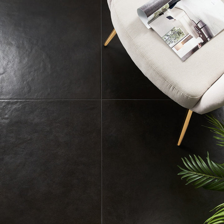 Rethink Leather Black 24x24 Matte Porcelain Tile by Lux Tile