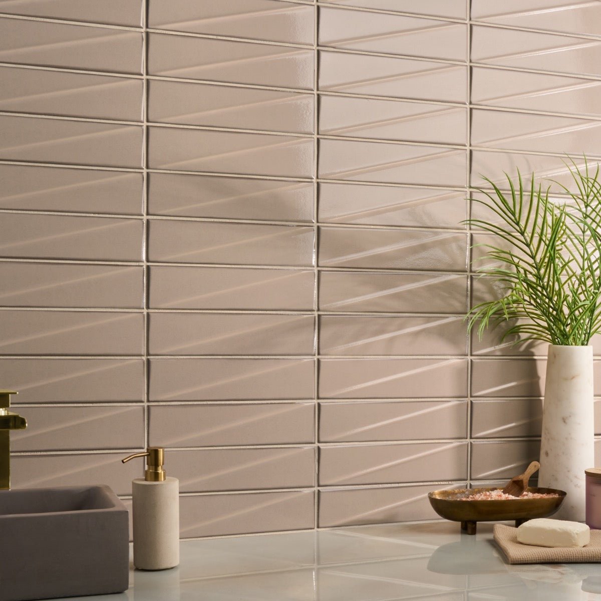 Axelle Dune Beige 3D Glossy Ceramic Subway Tile - 3x12
