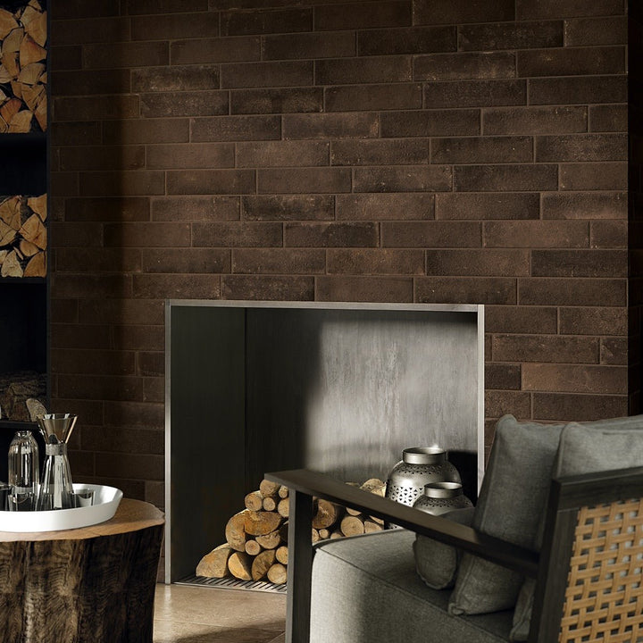 Brick Rustico Nero Brown Matte Porcelain Subway Tile 3x12